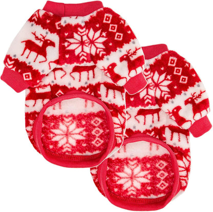 Christmas Pet Sweater for Cats & Dogs – Warm Coral Velvet Holiday Outfit with Reindeer Pattern