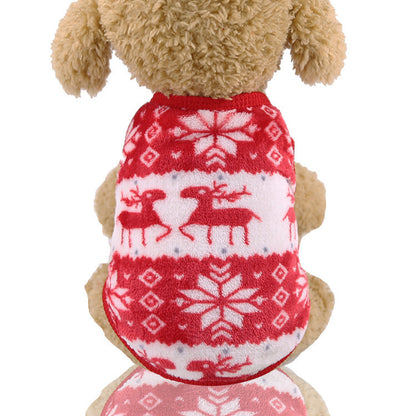 Christmas Pet Sweater for Cats & Dogs – Warm Coral Velvet Holiday Outfit with Reindeer Pattern