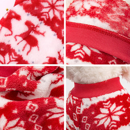 Christmas Pet Sweater for Cats & Dogs – Warm Coral Velvet Holiday Outfit with Reindeer Pattern