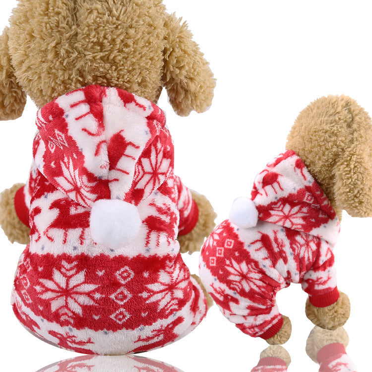 Christmas Pet Sweater for Cats & Dogs – Warm Coral Velvet Holiday Outfit with Reindeer Pattern