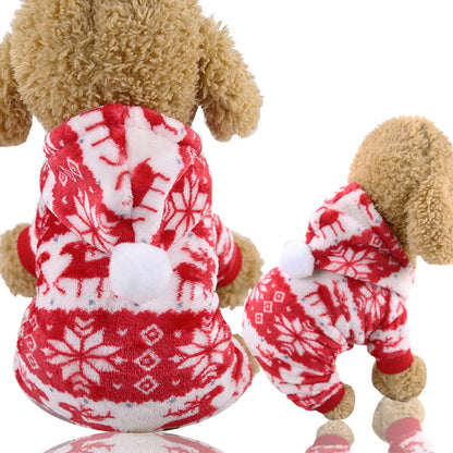 Christmas Pet Sweater for Cats & Dogs – Warm Coral Velvet Holiday Outfit with Reindeer Pattern